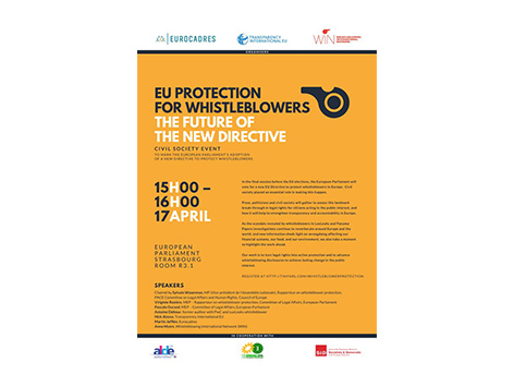 Event at European Parliament on the future of new Whistleblower Directive, 17th April 2019