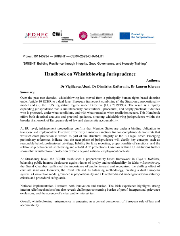 Handbook on Whistleblowing Jurisprudence