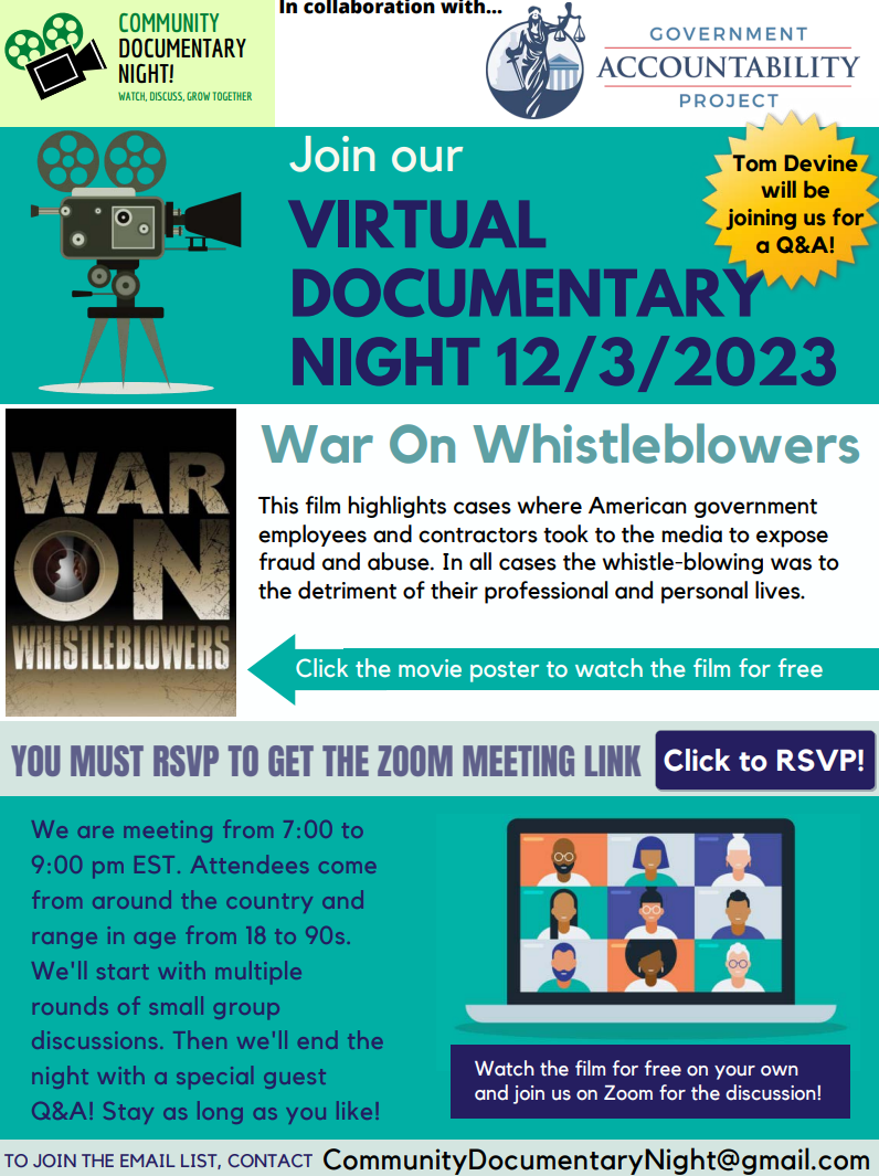 Community Documentary Night: War on Whistleblowers